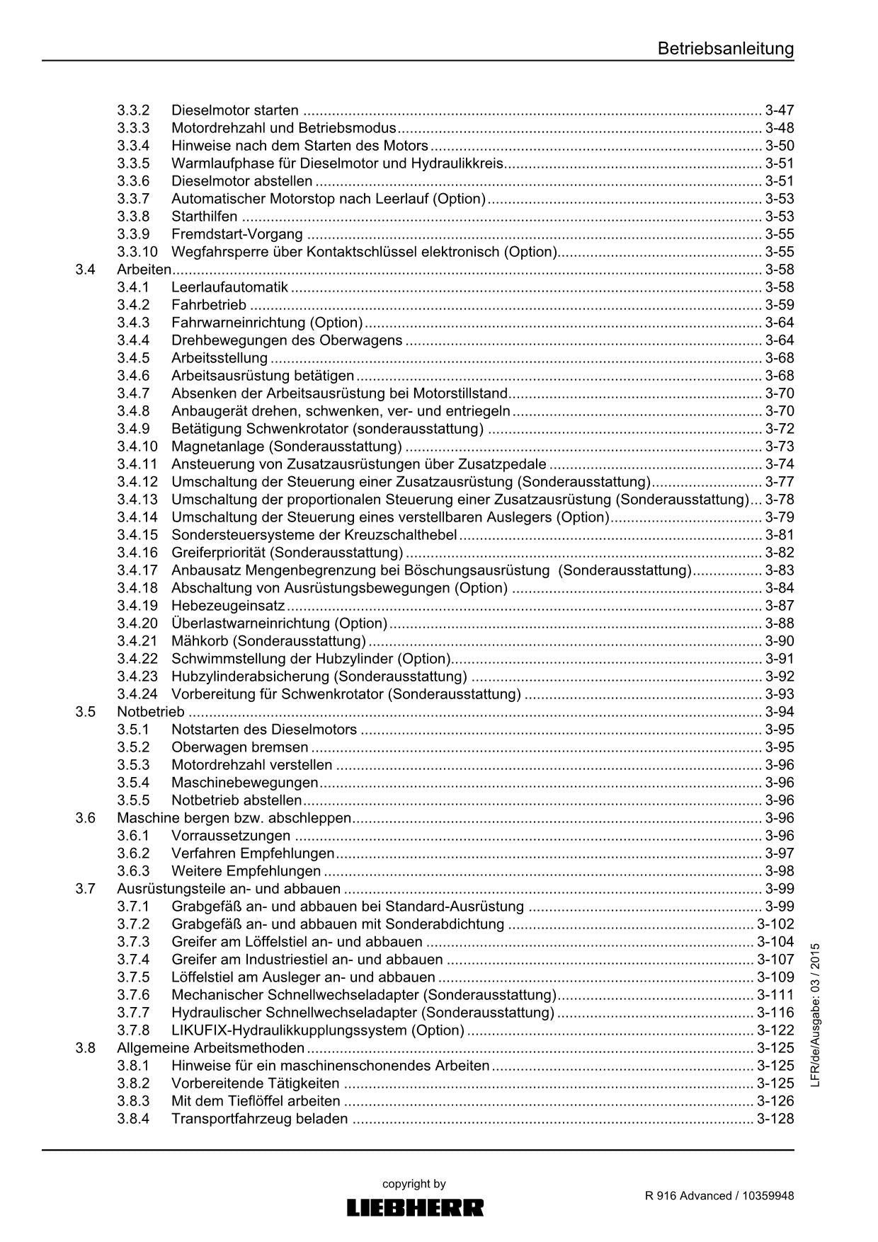 Liebherr R916 Advanced Bagger Betriebsanleitung