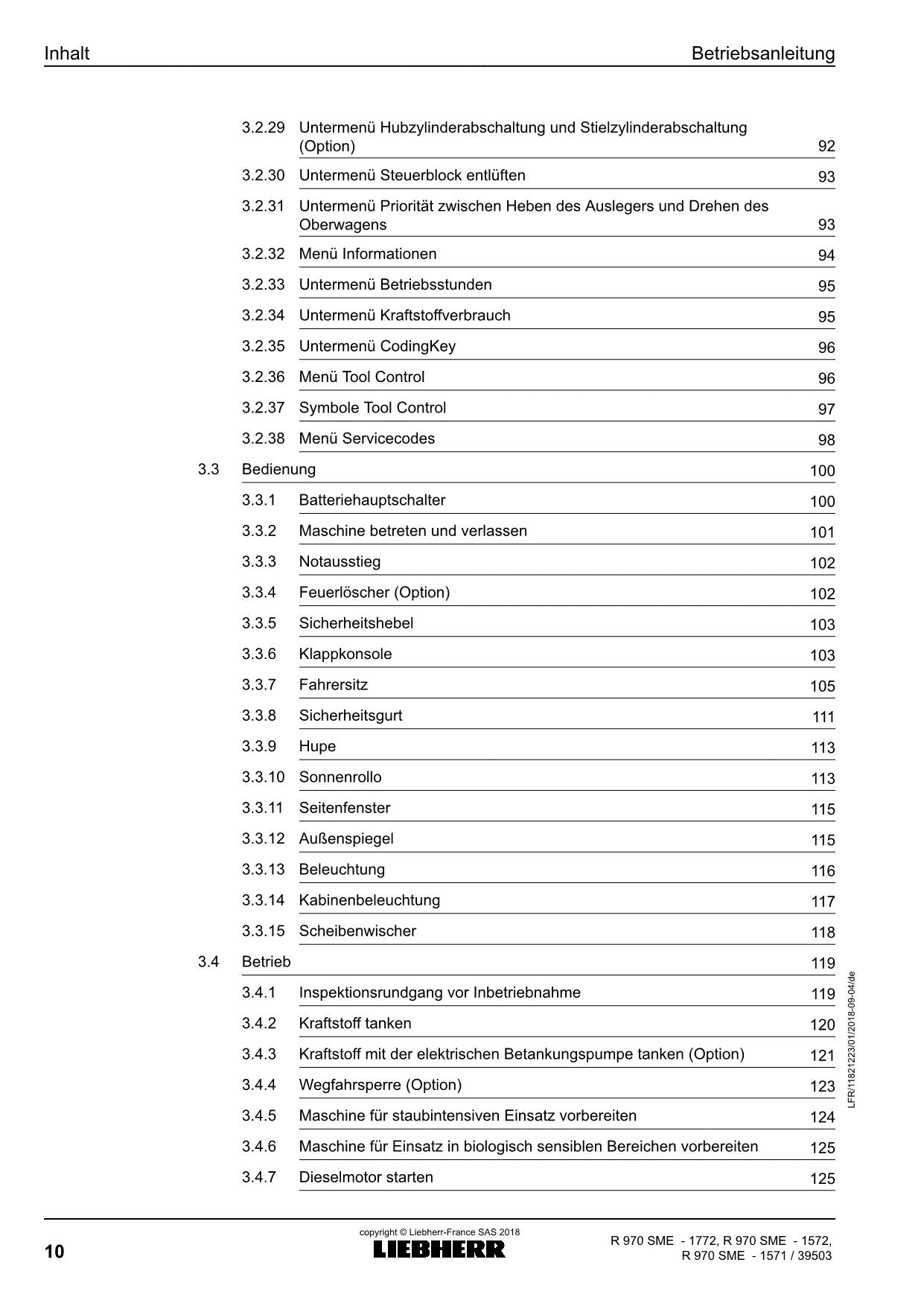 Liebherr R970 SME Hydraulikbagger Betriebsanleitung ser 39503
