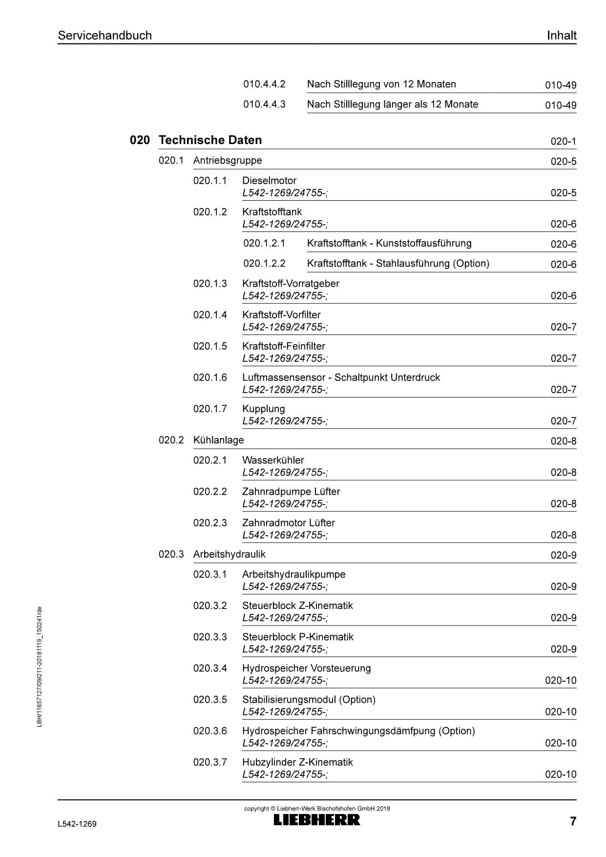 Liebherr L542 1269 Radlader Reparaturhandbuch Werkstatthandbuch