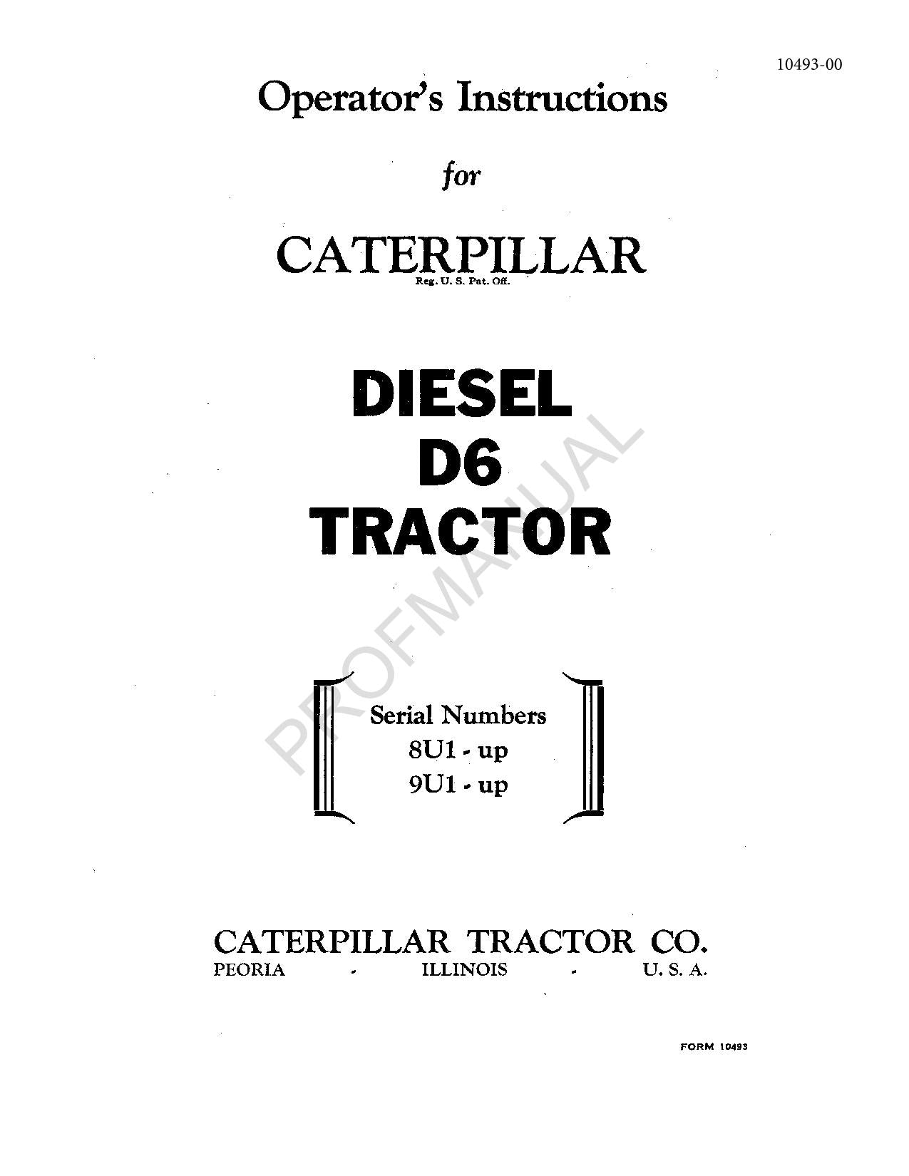 Manuel d'entretien du tracteur Caterpillar Diesel D6 9U1-Up 8U1-Up