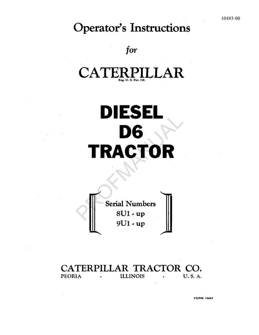 Manuel d'entretien du tracteur Caterpillar Diesel D6 9U1-Up 8U1-Up