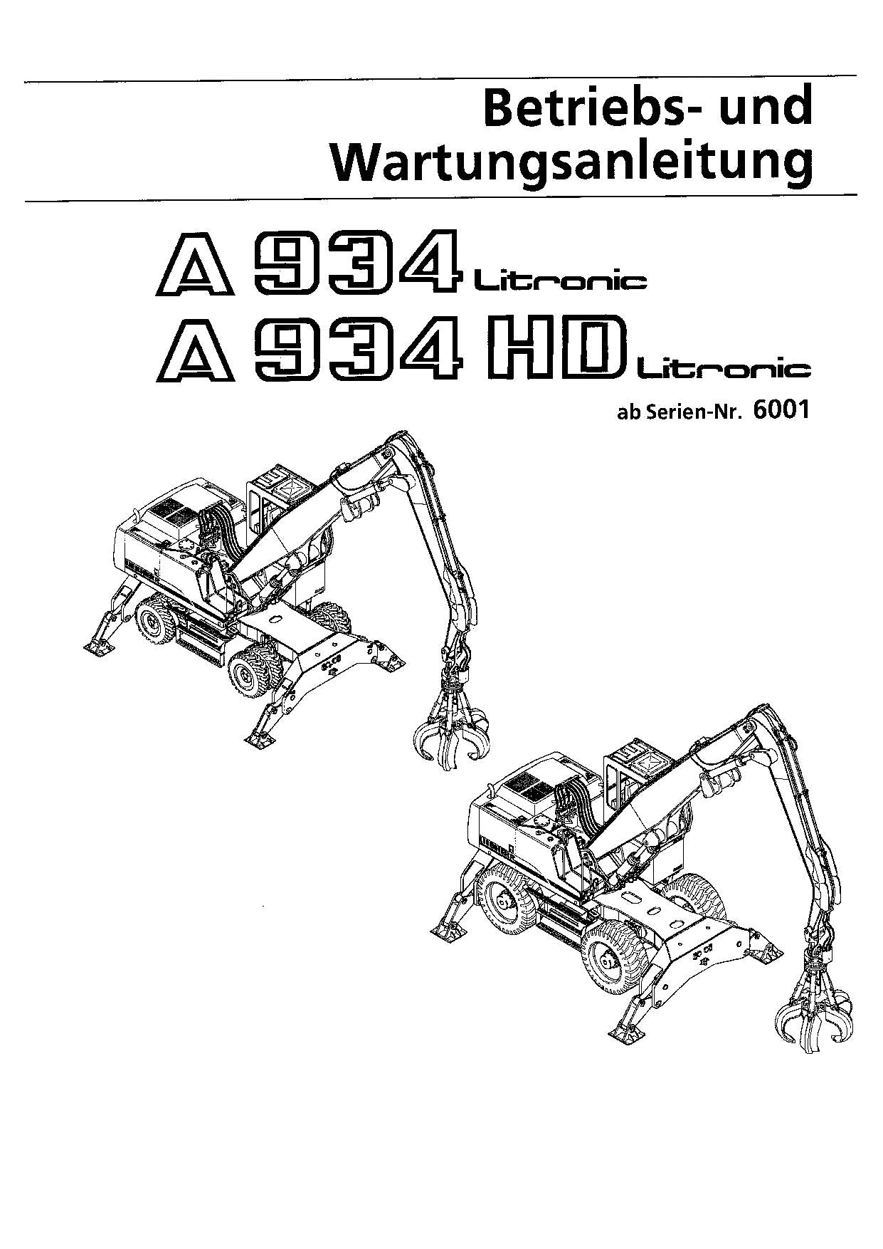 Liebherr A934 A934 HD Litronic bagger Betriebsanleitung Wartungsanleitung