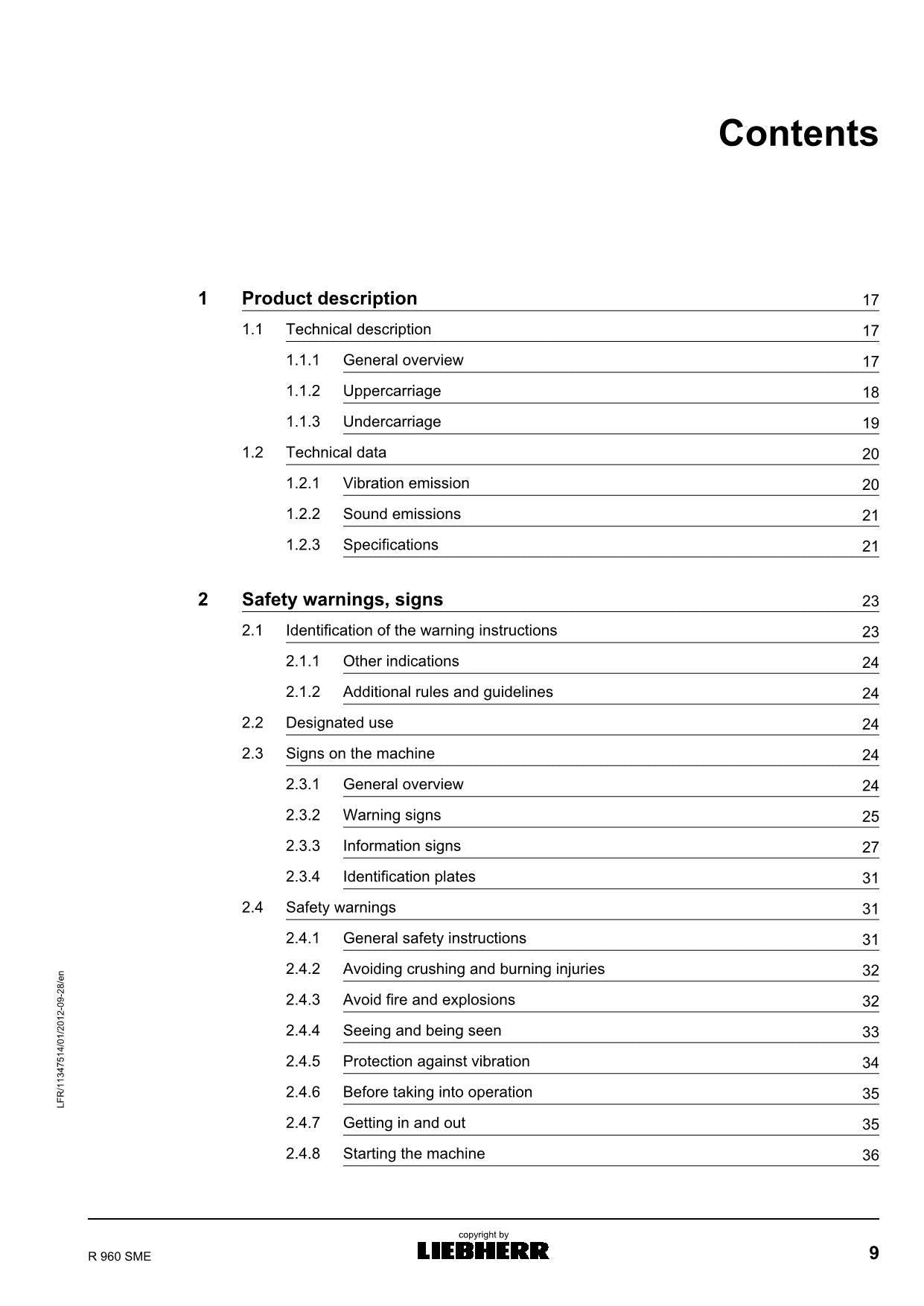 Liebherr R960 SME Excavator Operators manual