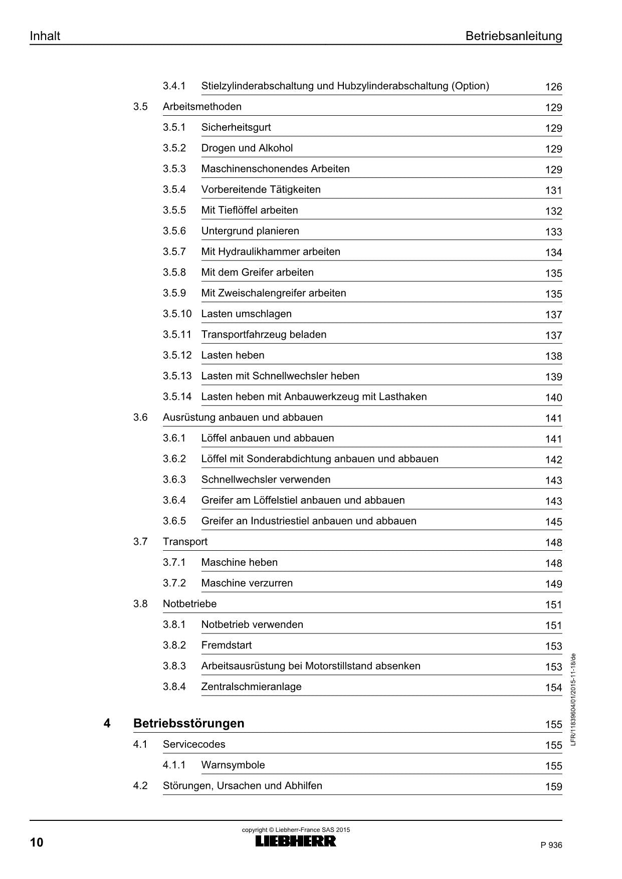 Liebherr P936 Hydraulikbagger Manuel d'instructions