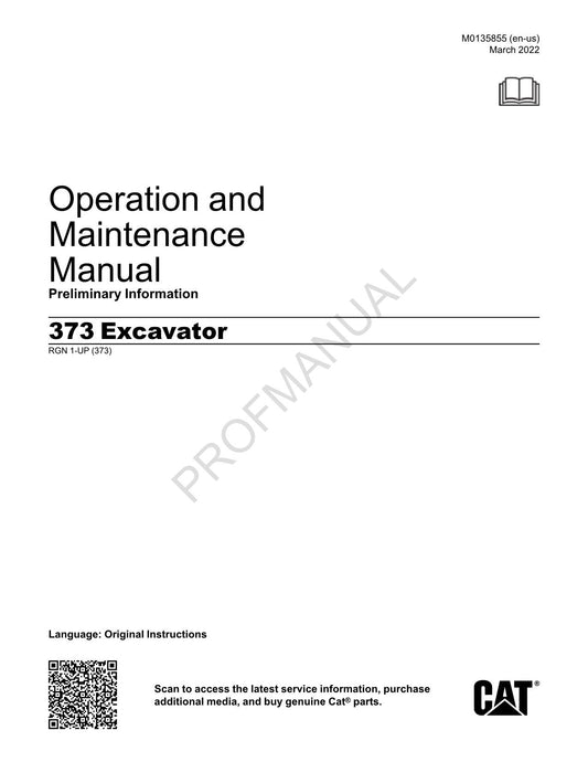 Caterpillar 373 Excavator Operators Maintenance Manual