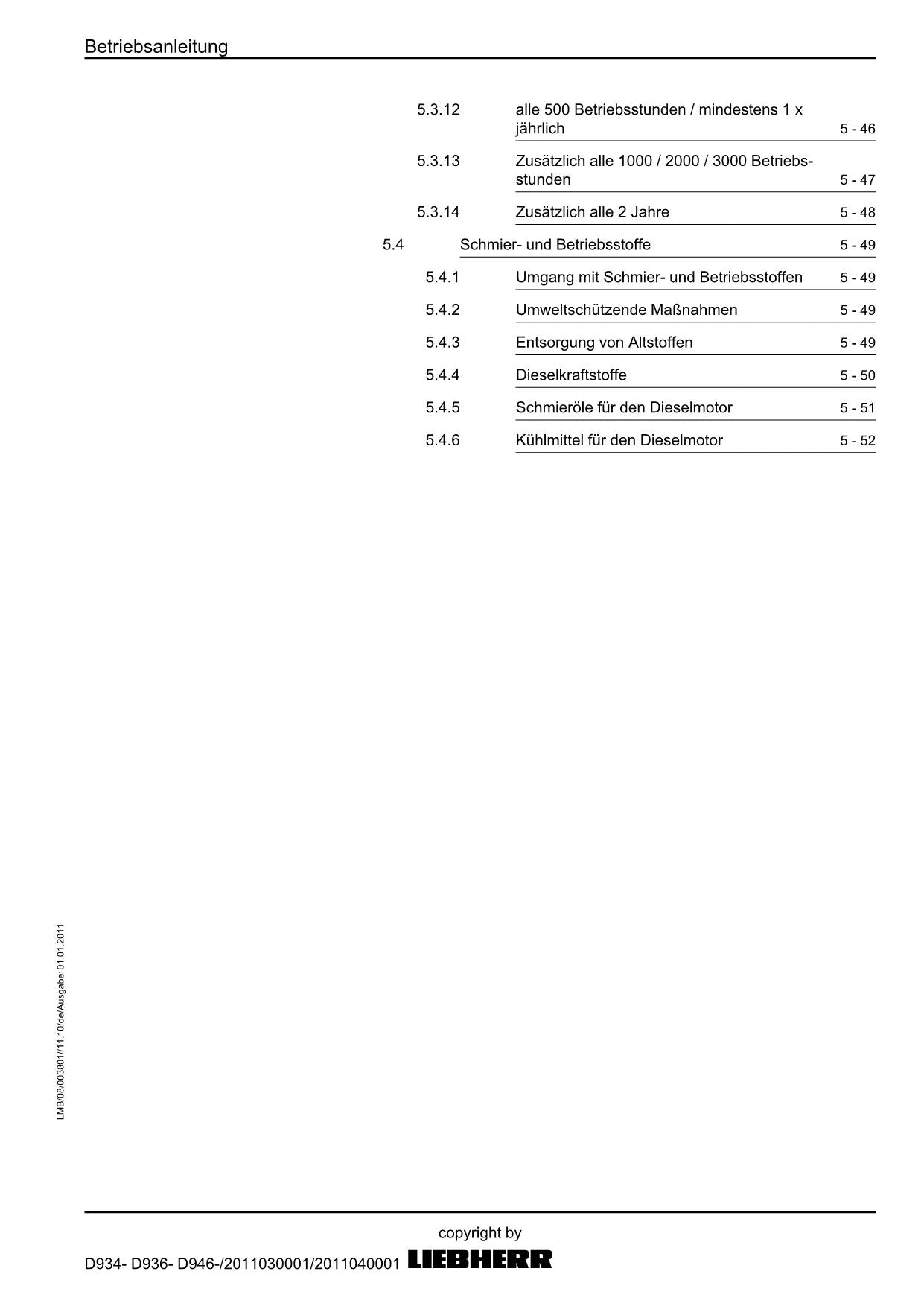 Liebherr D934 D936 D946 Moteur diesel Manuel d'instructions