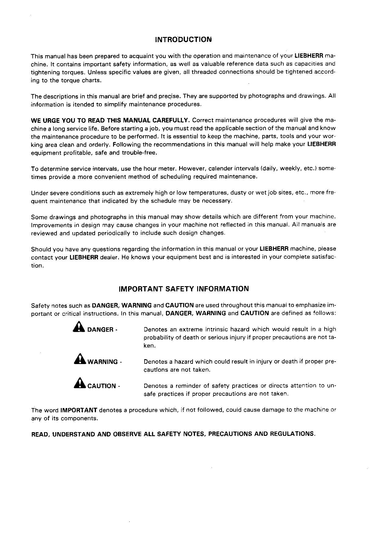 Liebherr A912 Excavator Operators manual