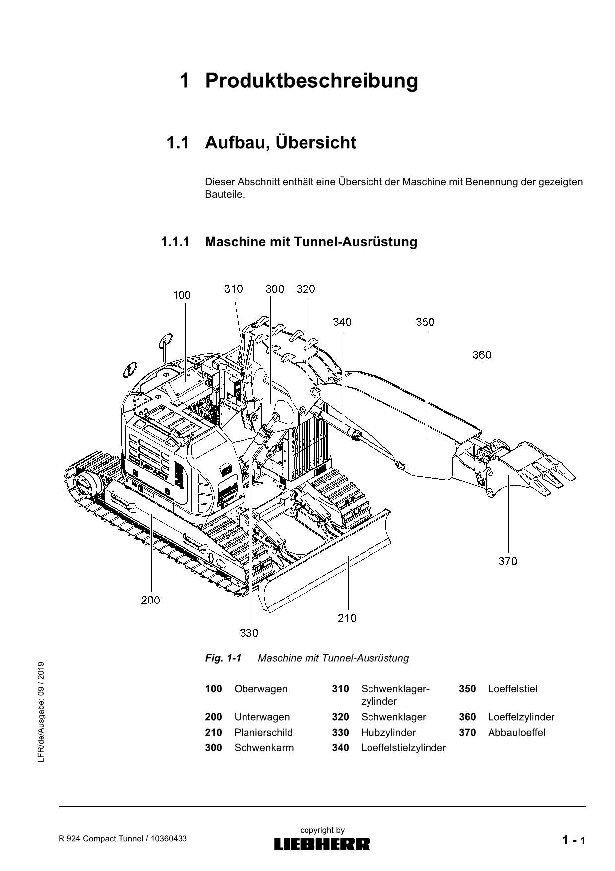 Liebherr R924 CompacTTunnel Hydraulikbagger Betriebsanleitung ser 31199