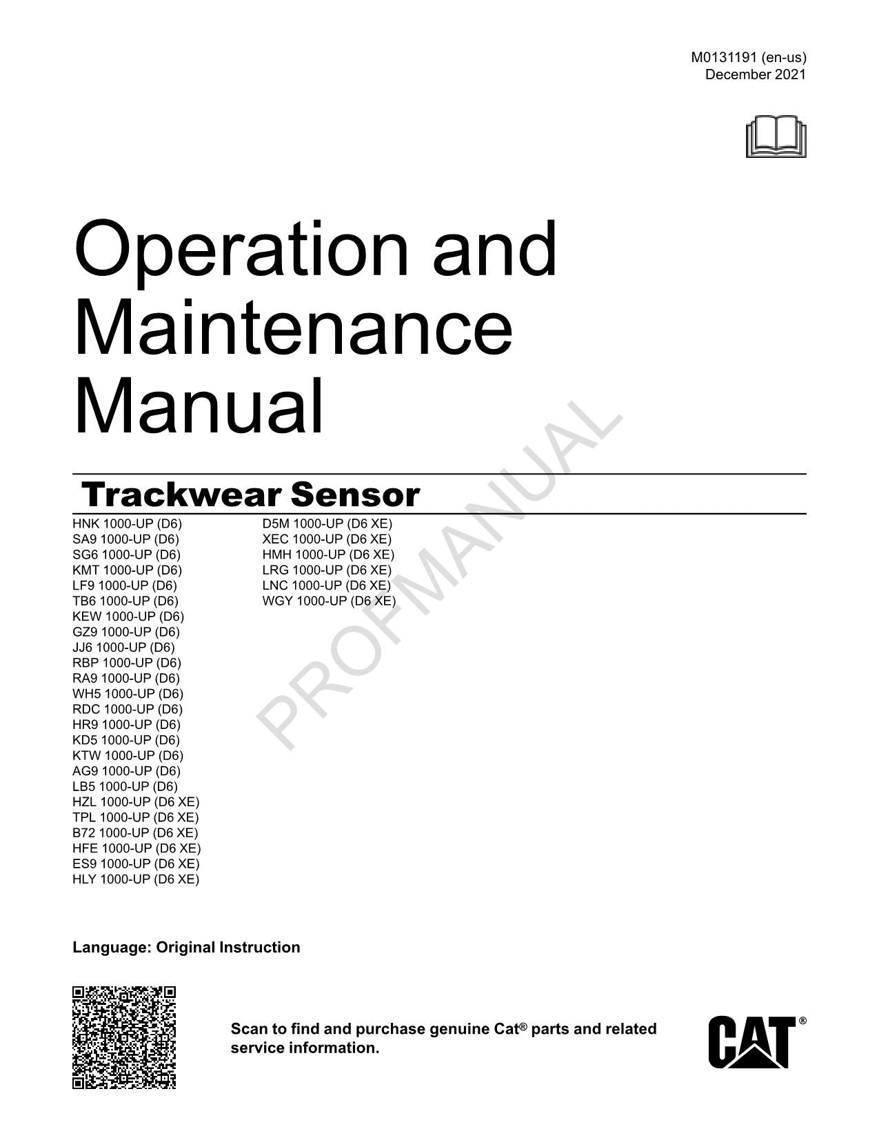 Caterpillar Track Wear Sensor Operators Maintenance Manual