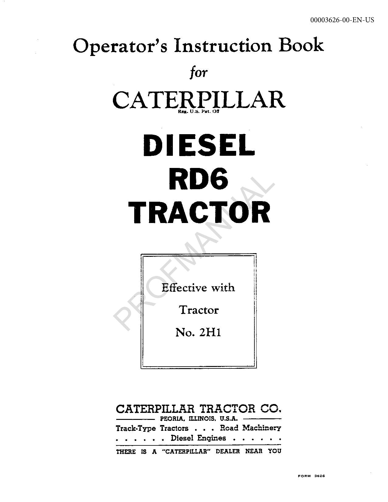 Manuel d'entretien du tracteur Caterpillar Diesel RD6