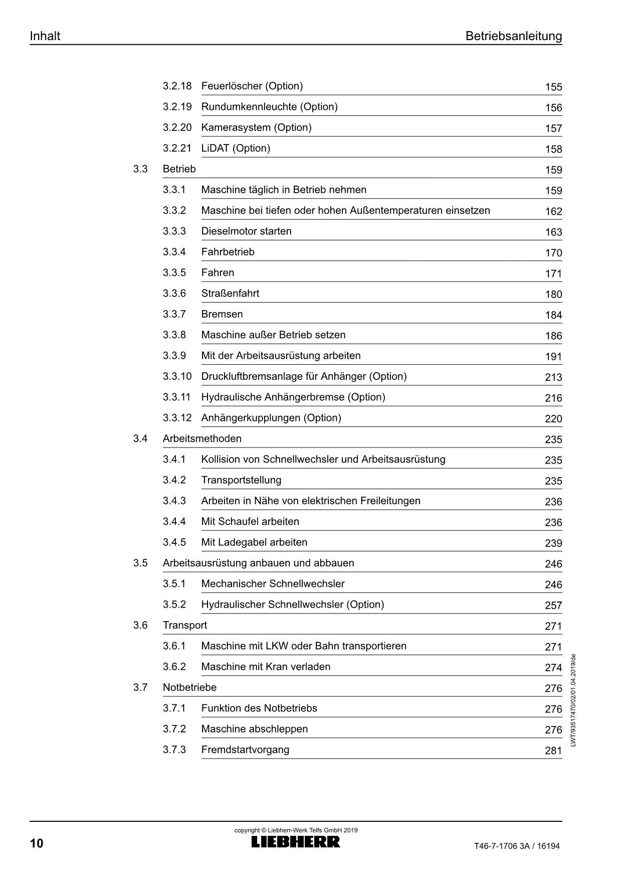 Liebherr T46-7 3A Teleskoplader Betriebsanleitung