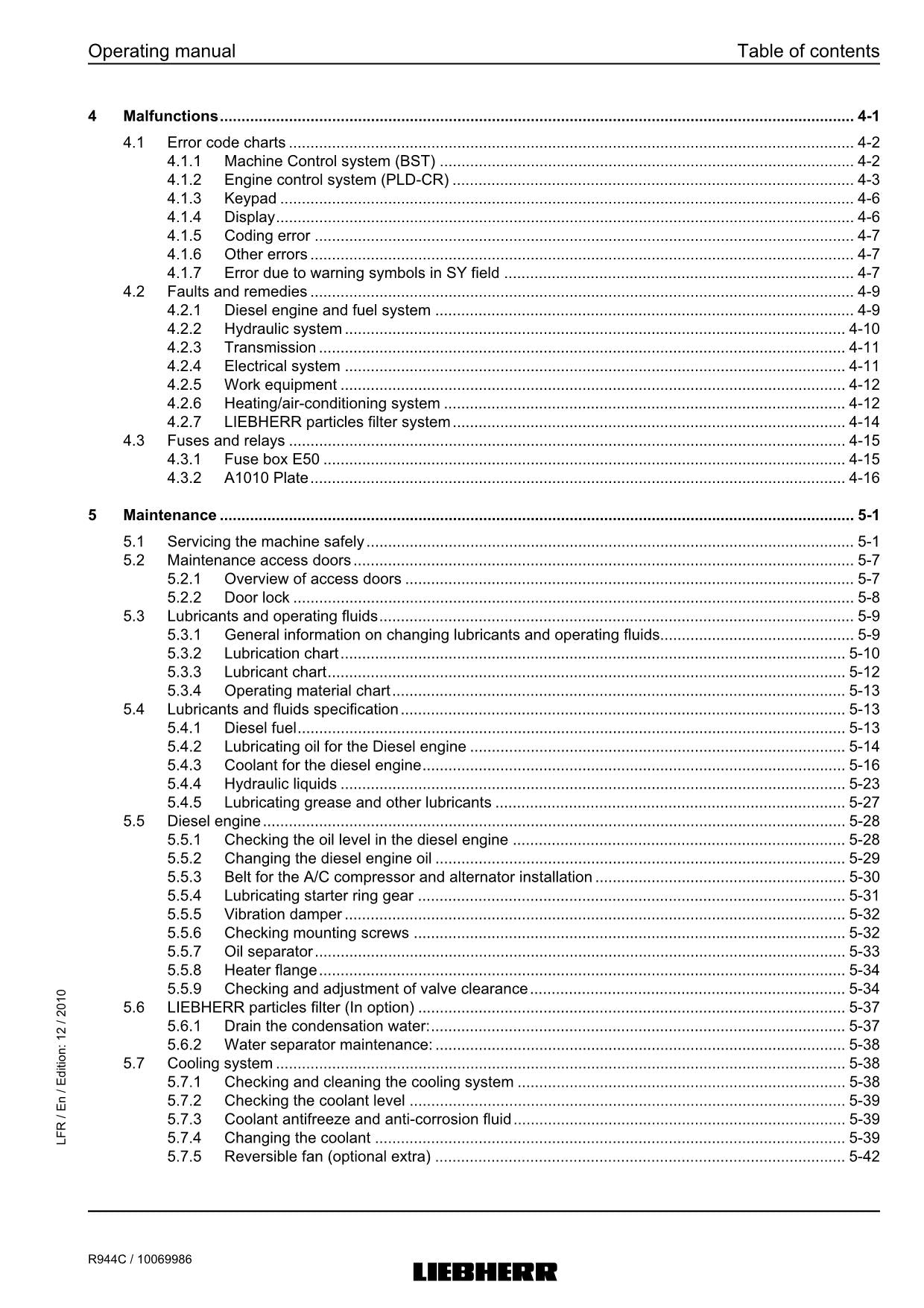 Liebherr R944 C Excavator Operators manual serial 27700