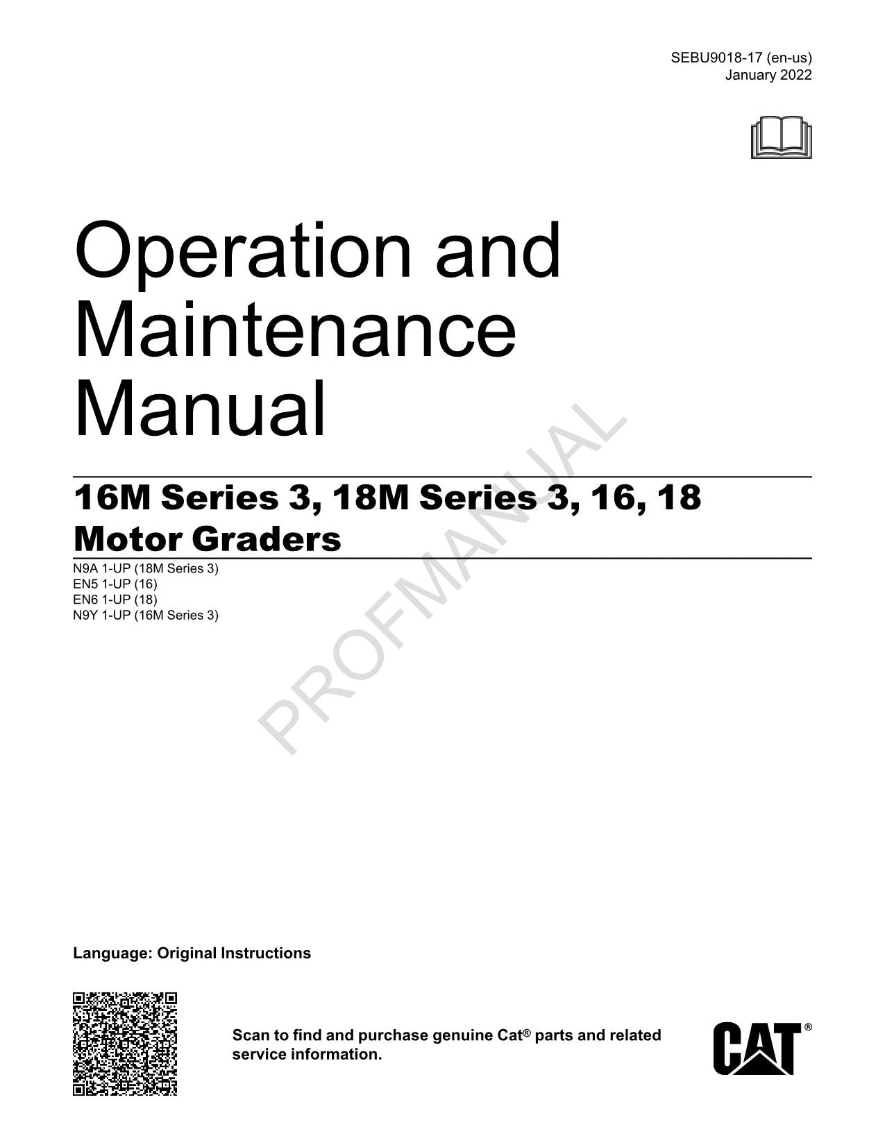 Wartungshandbuch für Caterpillar 16M Serie 3 18M Serie 3 Motorgrader