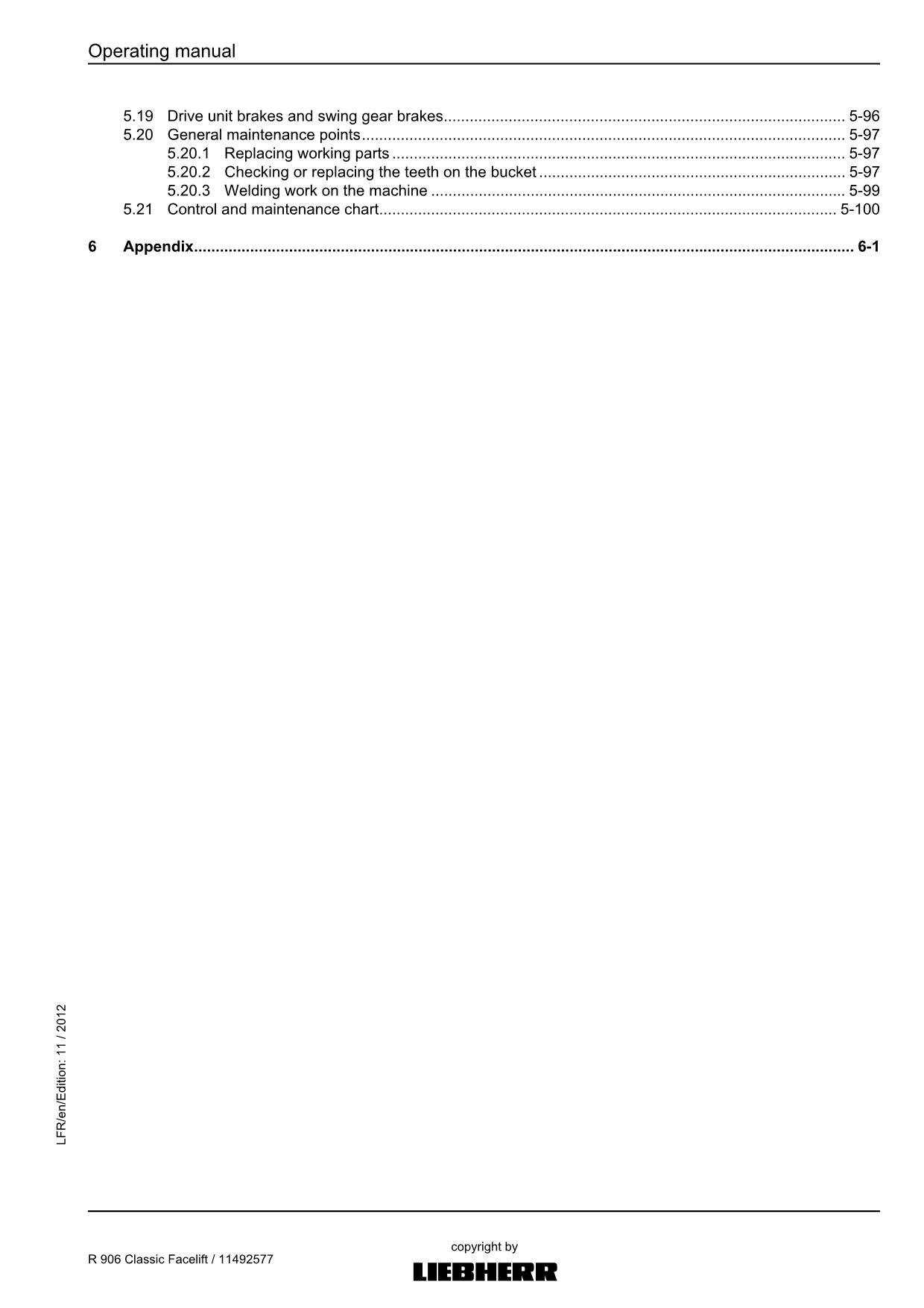 Liebherr R906 Classic Facelift Excavator Operators manual