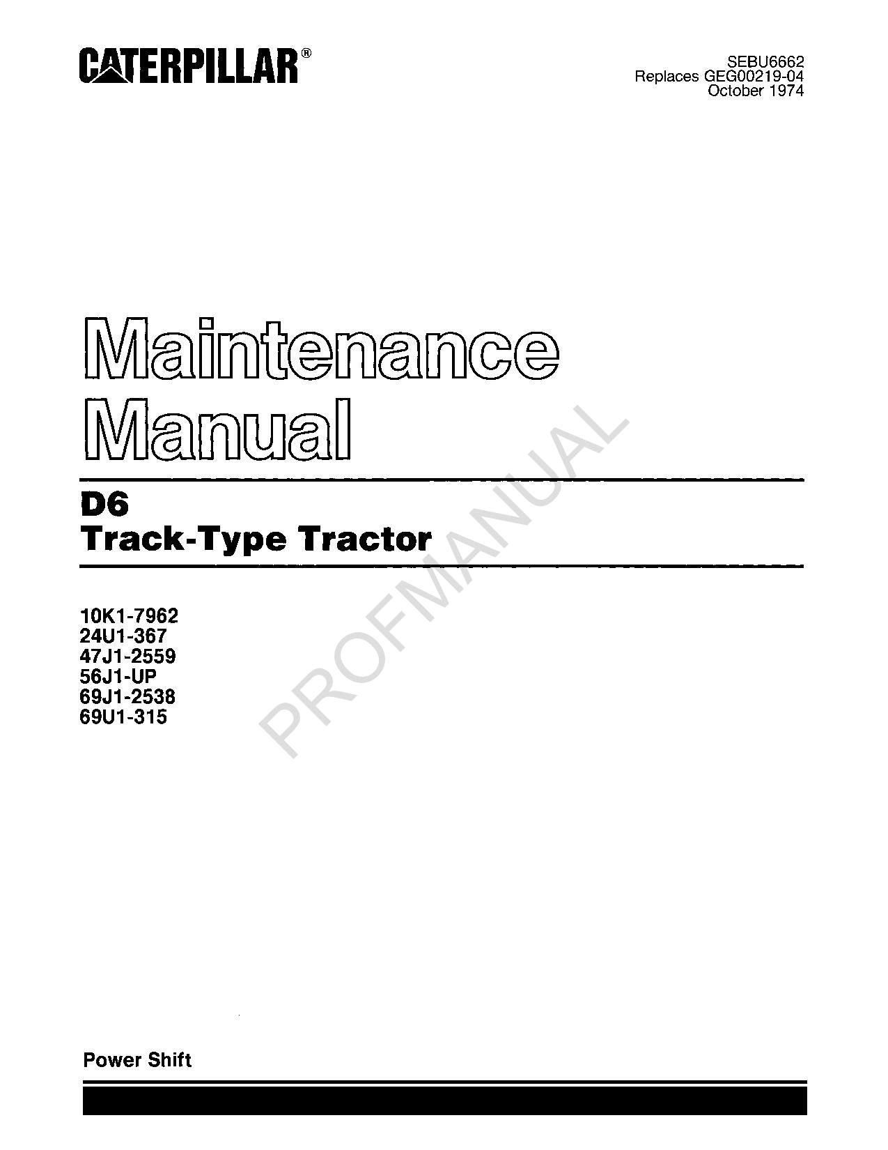 Wartungshandbuch für Raupentraktoren vom Typ Caterpillar D6