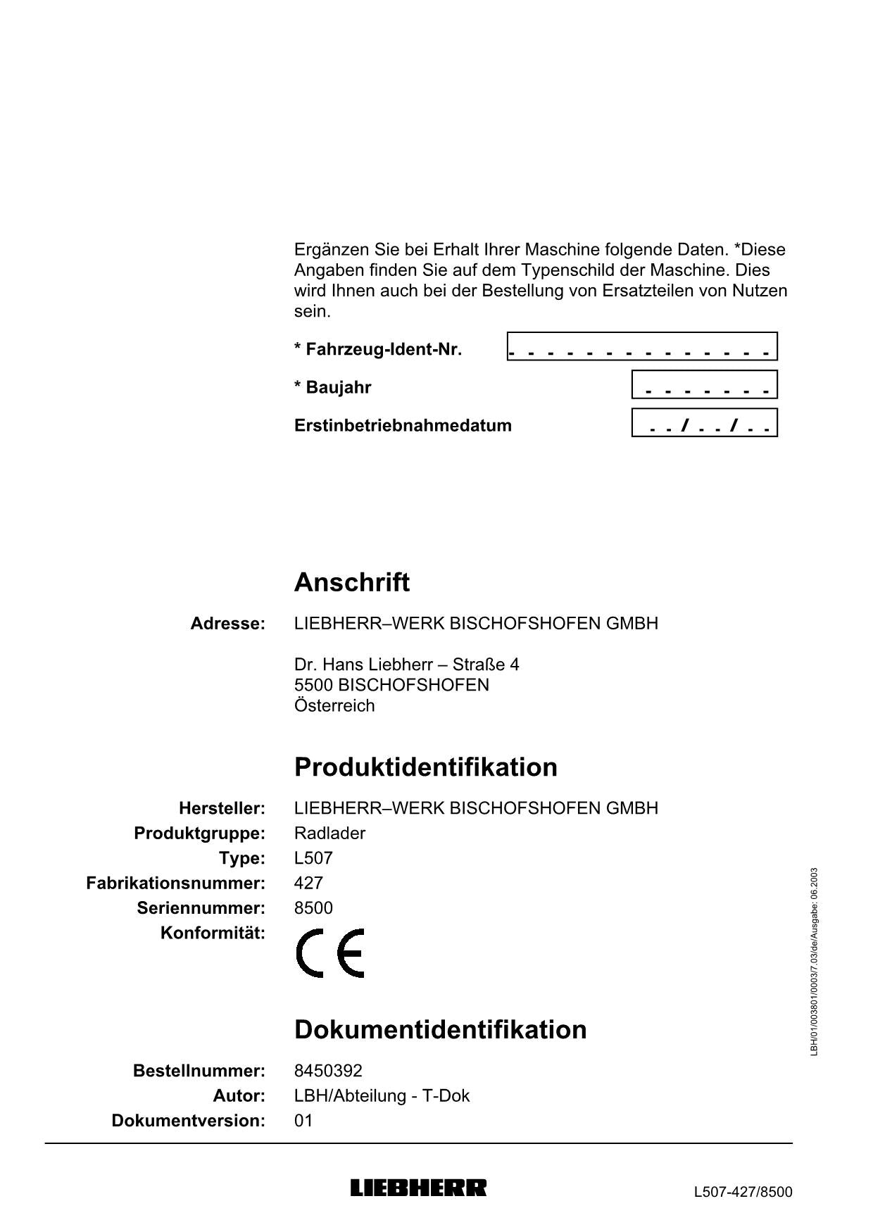 Liebherr L507 Stereolader Radlader Betriebsanleitung