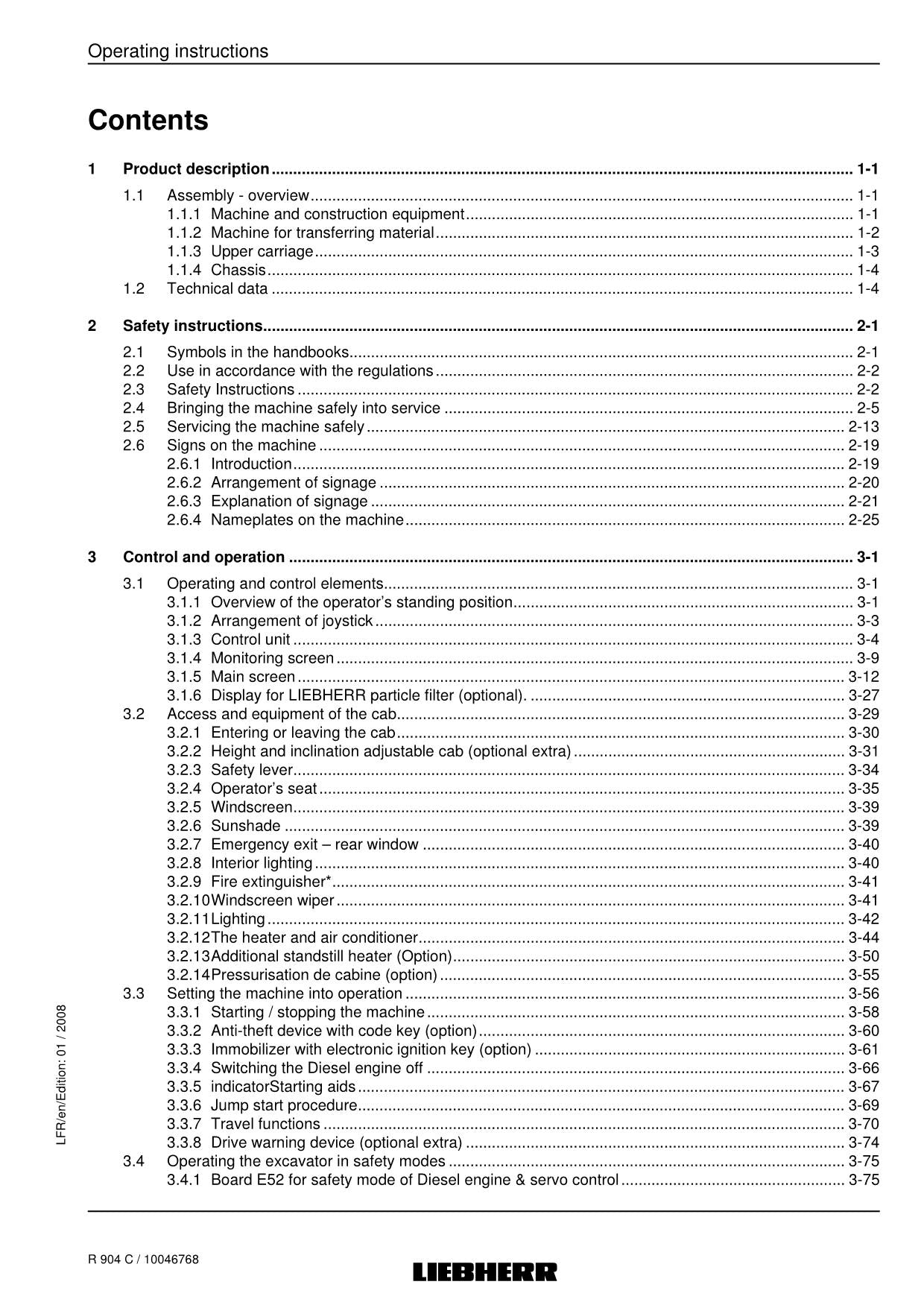 Liebherr R904 C Excavator Material handler Operators manual