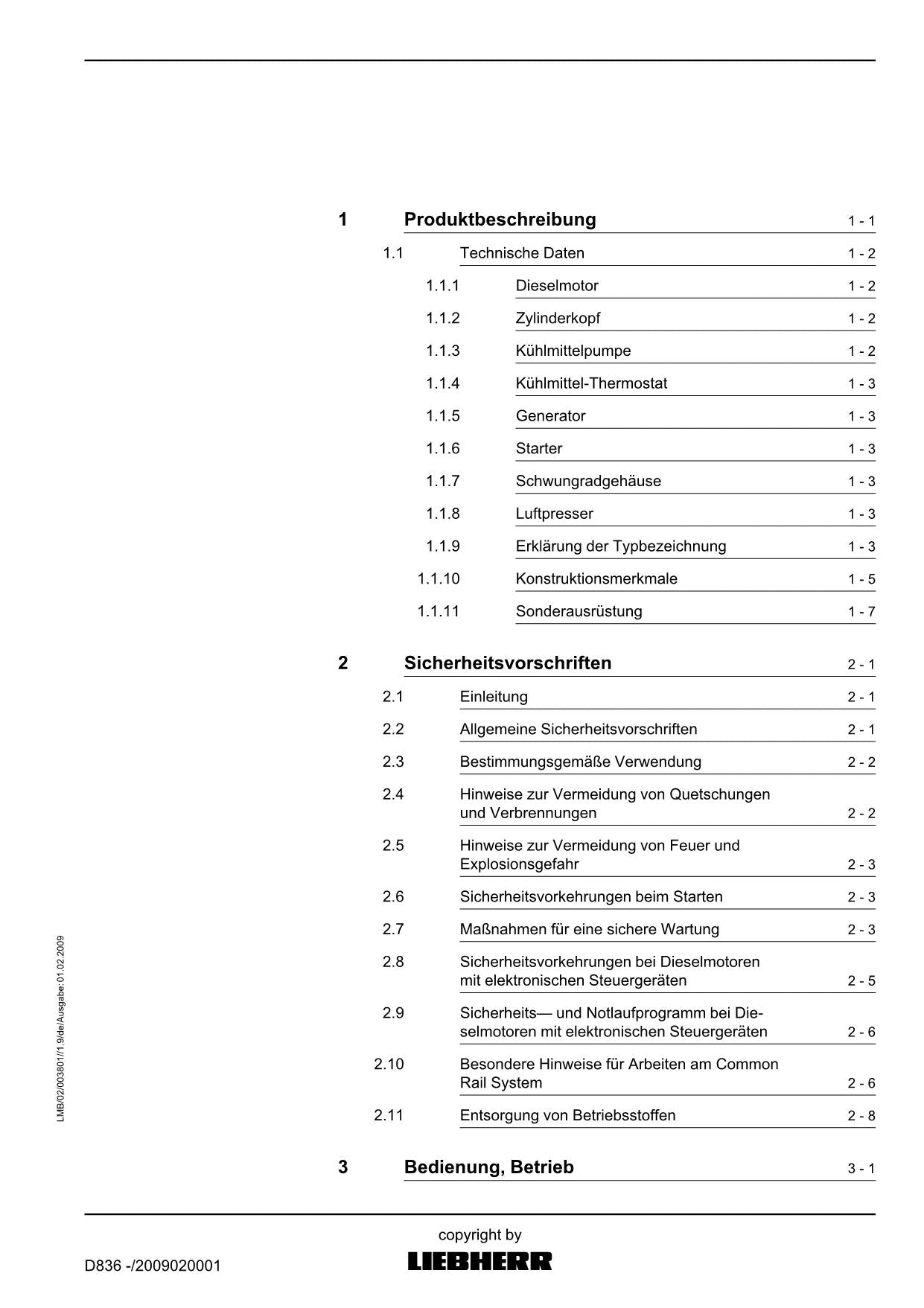 Liebherr D836 Dieselmotor Betriebsanleitung