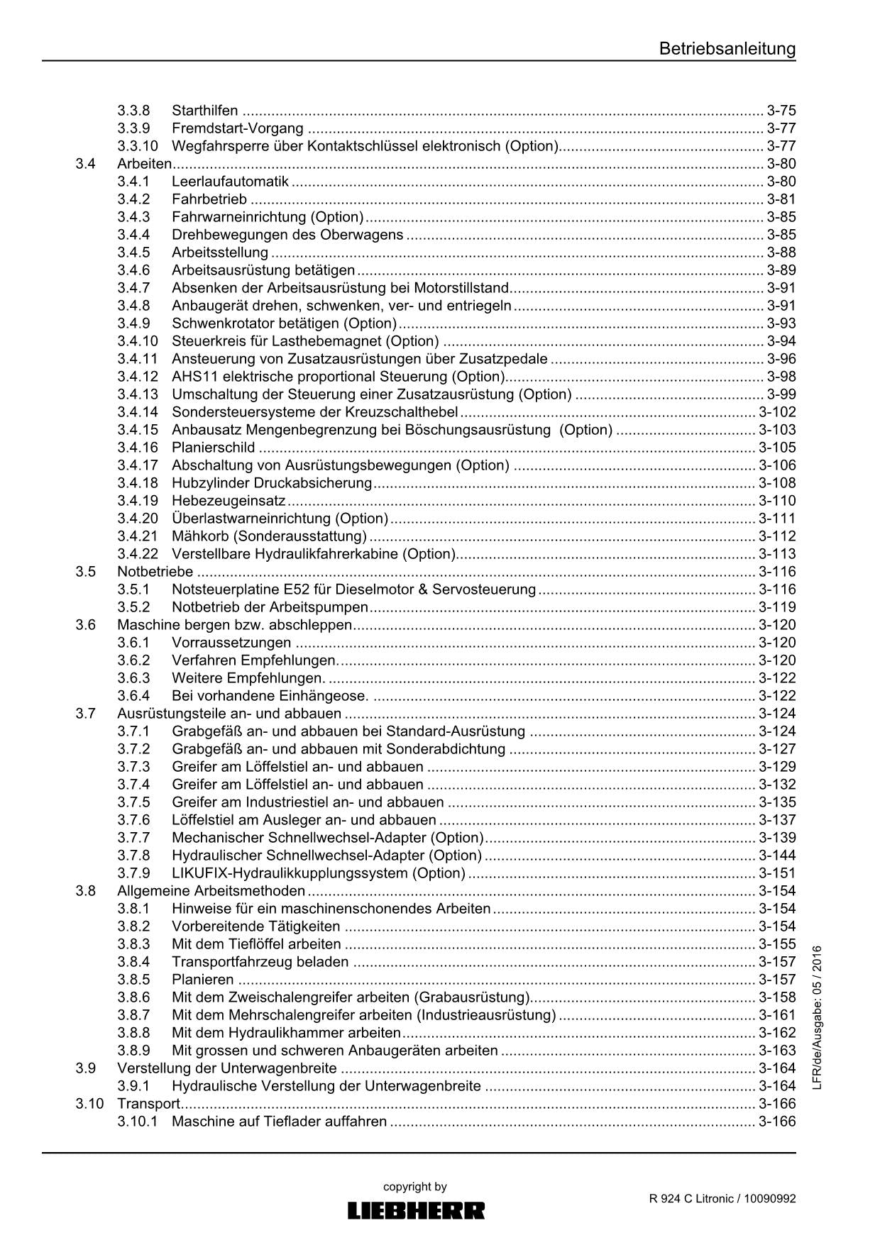 Liebherr R924 C Litronic Hydraulikbagger Betriebsanleitung ser 31057