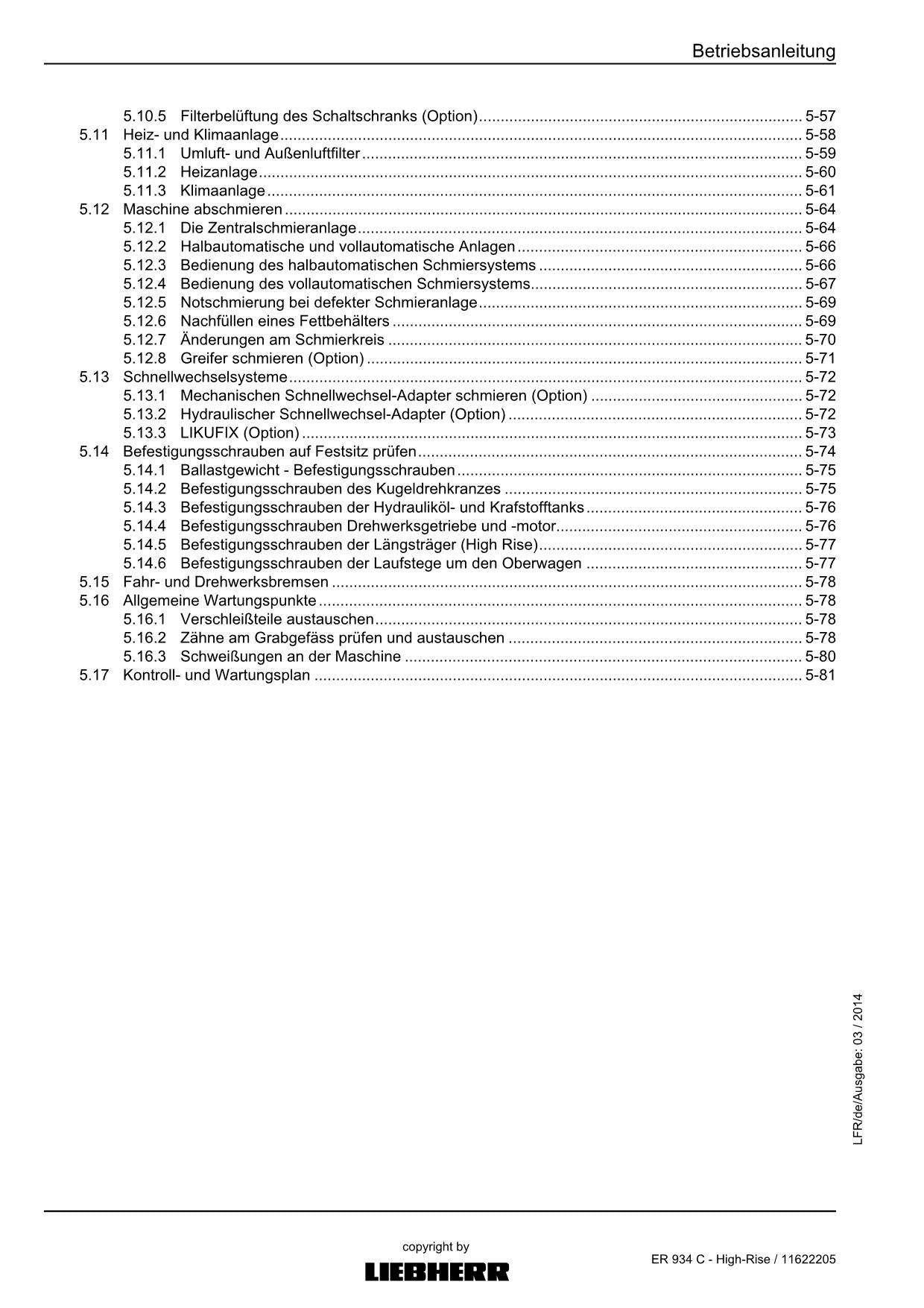 Liebherr ER934 C High Rise Hydraulikbagger Betriebsanleitung