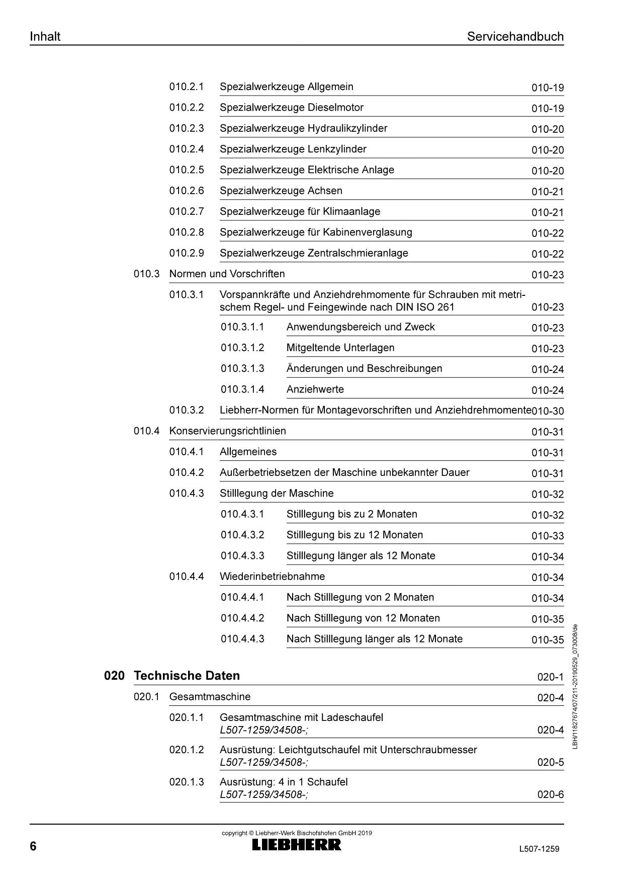 Liebherr L507 1259 Radlader Reparaturhandbuch Werkstatthandbuch