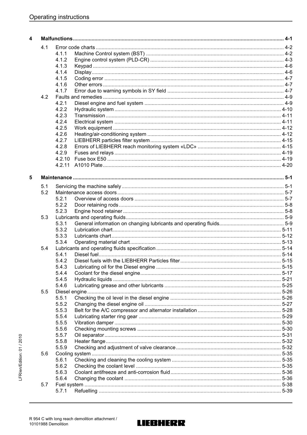 Liebherr R954 C Demolition Excavator Operators manual serial 27700