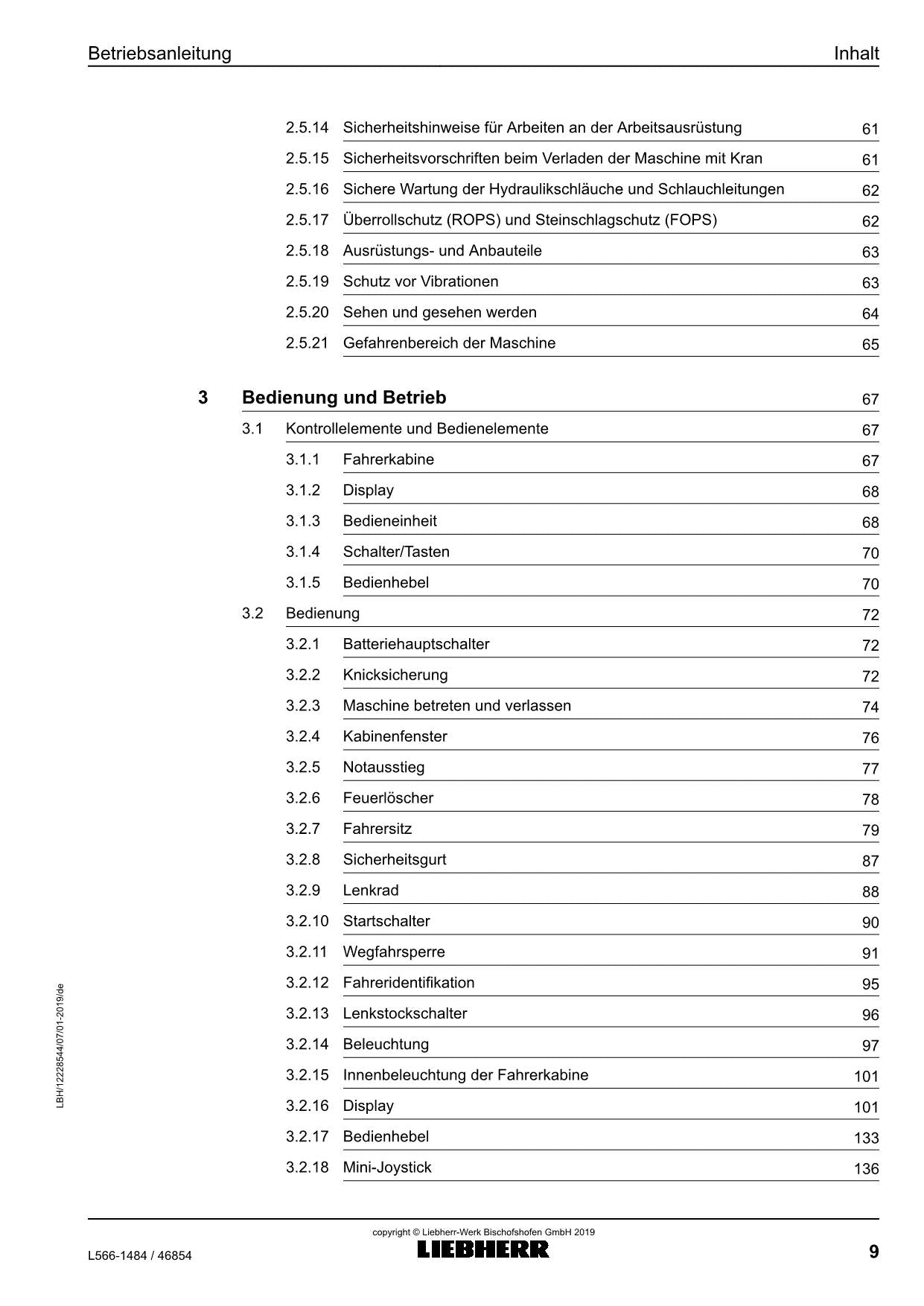 Liebherr L566 Radlader Betriebsanleitung ser 46854