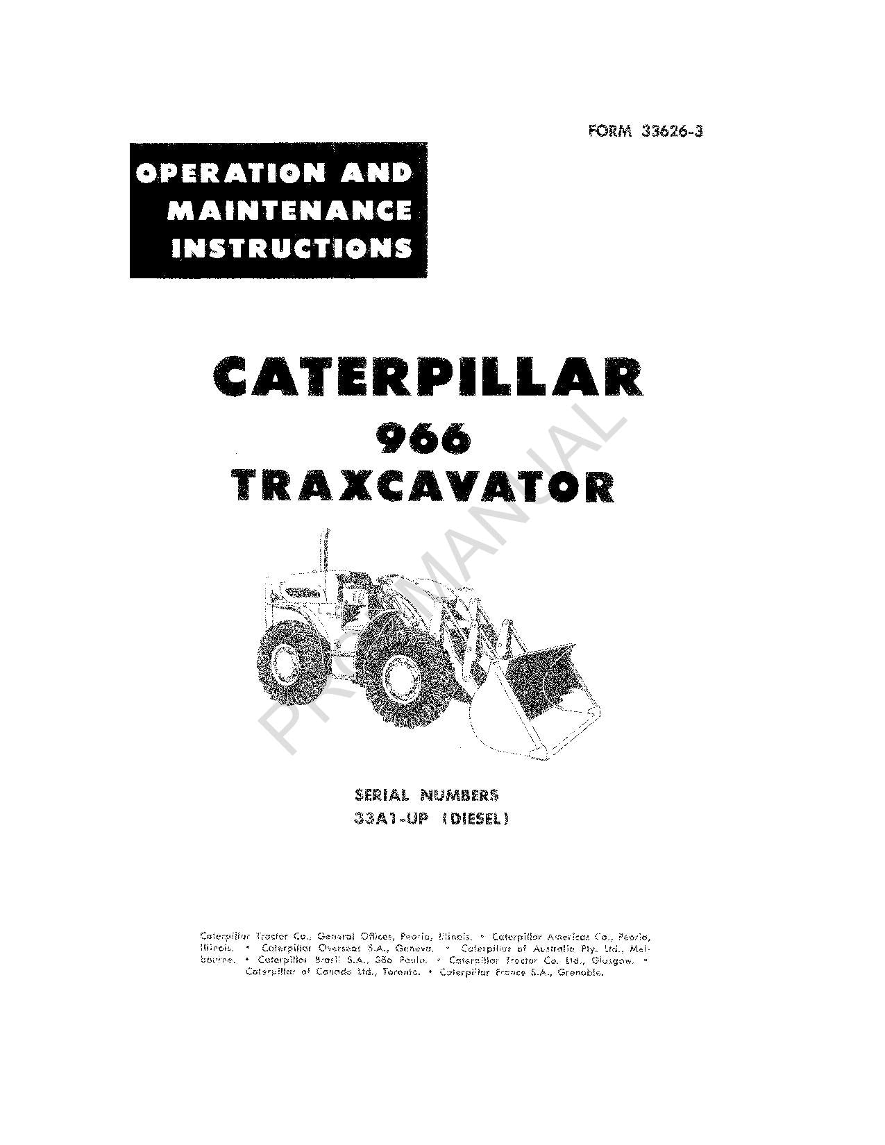 Manuel d'entretien de l'opérateur du Caterpillar 966 Traxcavator 33A1-Up