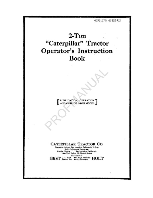 Caterpillar 2 Ton Tractor Operators Manual 1928