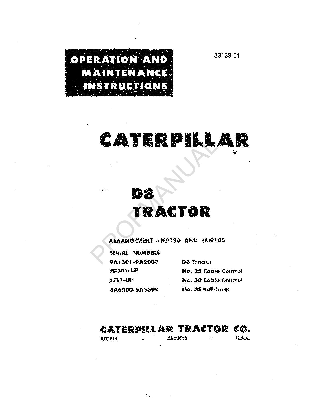 Bedienungsanleitung für den Traktor Caterpillar D8 9D501-Up 27E1-Up 9A1301-2000 5A6000-6699