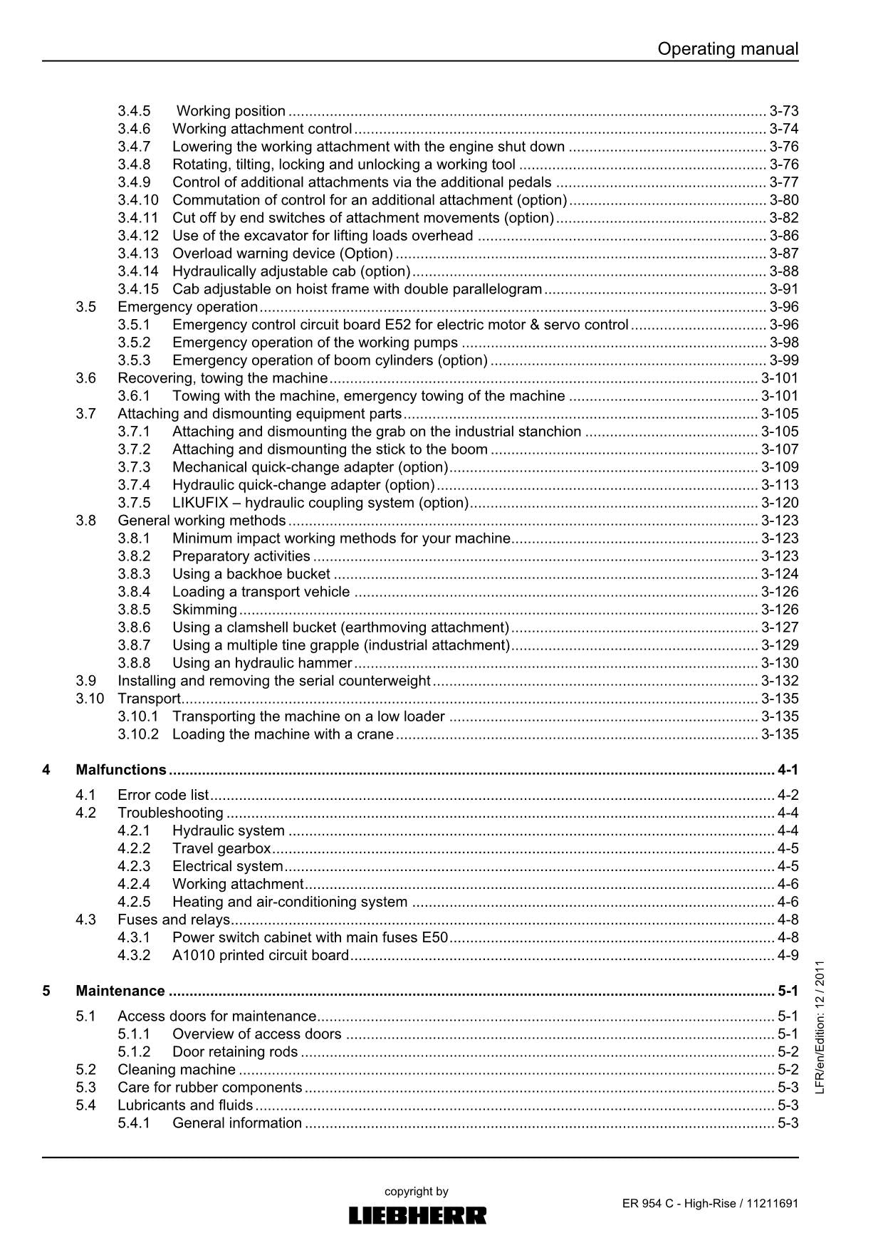 Liebherr ER954 C - High-Rise Excavator Operators manual