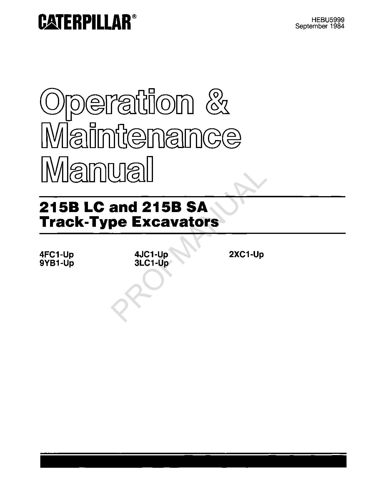 Caterpillar 215B LC 215B SA Track Excavator Operators Manual HEBU5999